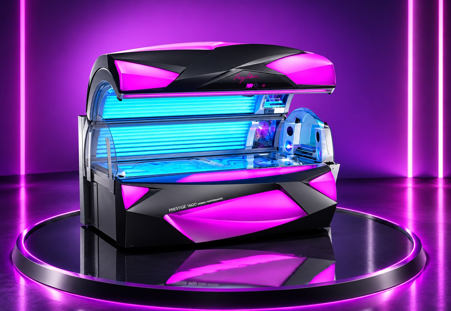 Łóżko opalające Ergoline 1600 w neonowym świetle